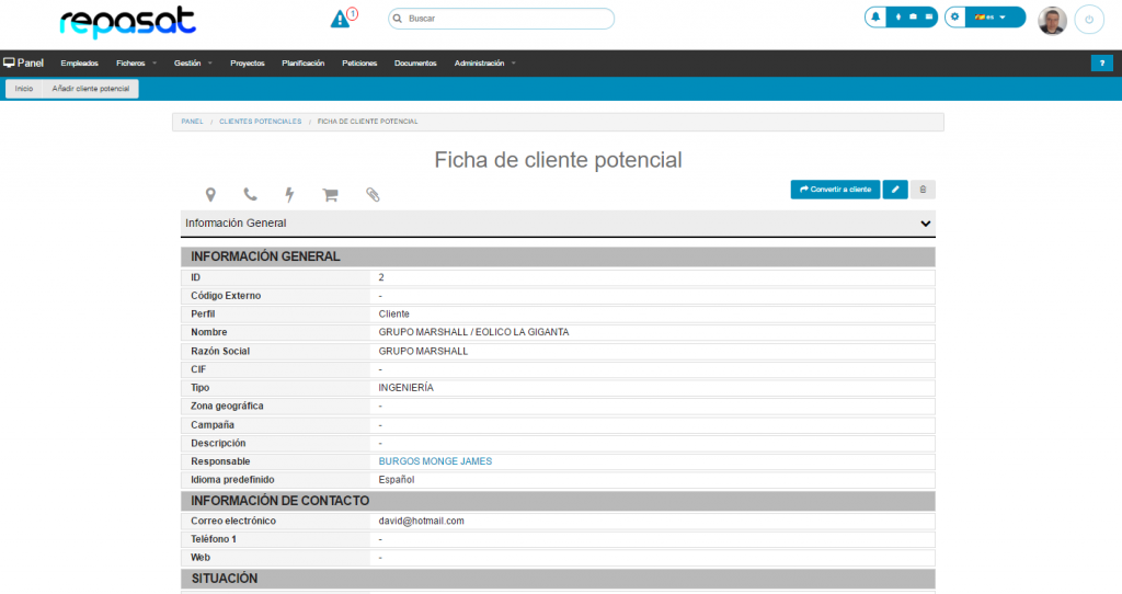 Repasat CRM ficha cliente potencial
